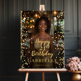 Birthday party photo gold font welcome poster