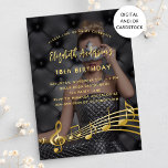 Birthday party photo gold music notes invitation<br><div class="desc">Personalise and add your photo. Deccorated with faux gold music notes. Templates for your party information. Back: black foliage pattern as background. I have used an dark overlay over the photo so that it's easier to read the text. I have added 2 layers, but ony one is active. There is...</div>