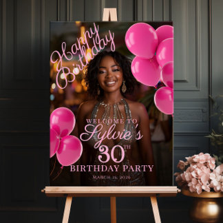 Birthday party photo hot pink welcome poster