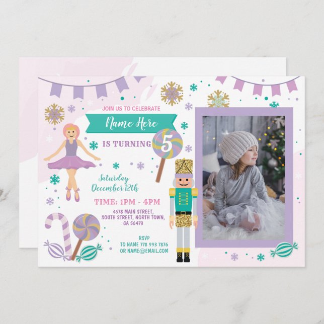 Birthday Party Photo Nutcracker Christmas Ballet Invitation (Front/Back)