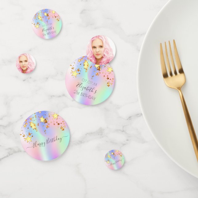 Birthday party photo pink purple holographic stars confetti (Group)