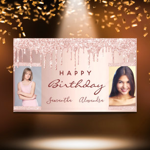 Birthday party photo rose gold friends banner