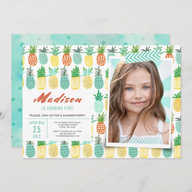 Birthday Party | Pineapple Fruit | Invitations (Front/Back)