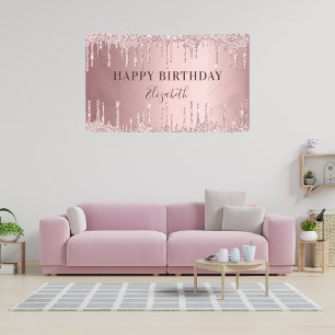Birthday party pink dusty rose glitter luxury banner