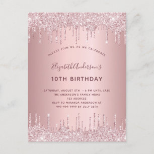 Birthday party pink dusty rose glitter luxury invitation postcard