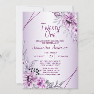 Birthday Party Pink Floral Violet Purple Frame Invitation