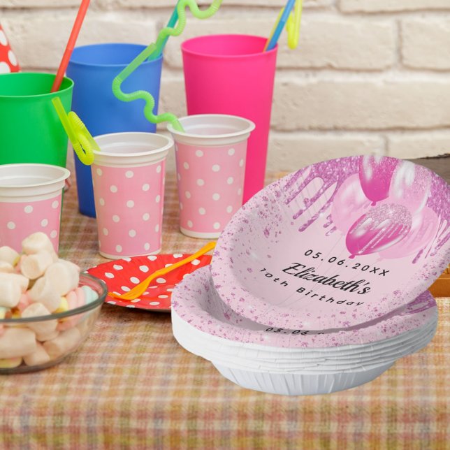 Birthday party pink glitter balloons girl  paper plate (Creator Uploaded)