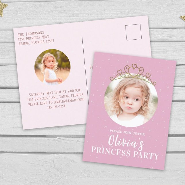 Birthday Party Pink Photo Princess Simple Cute  Postcard (Creator Uploaded)