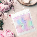 Birthday party pink purple glitter holographic favour bag<br><div class="desc">A girly trendy iridescent background with unicorn and rainbow pastel colours in pink,  purple,  rose gold,  mint green. Decorated with faux glitter,  sparkles.  Personalise and add a name and age.  The word birthday is written with a modern hand lettered style script.</div>