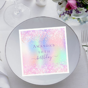 Birthday party pink purple holographic napkin