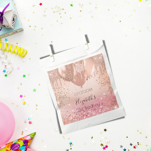 Birthday party pink rose gold balloons favour bag (Creator Uploaded)