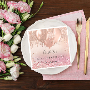 Birthday party pink rose gold glitter balloons napkin