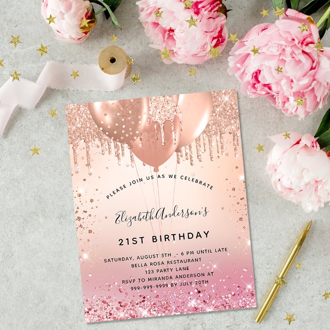 Birthday party pink rose gold invitation (Creator Uploaded)