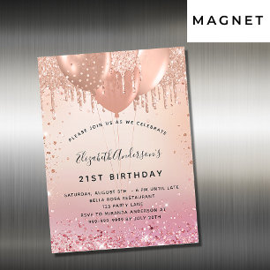 Birthday party pink rose gold invitation magnet