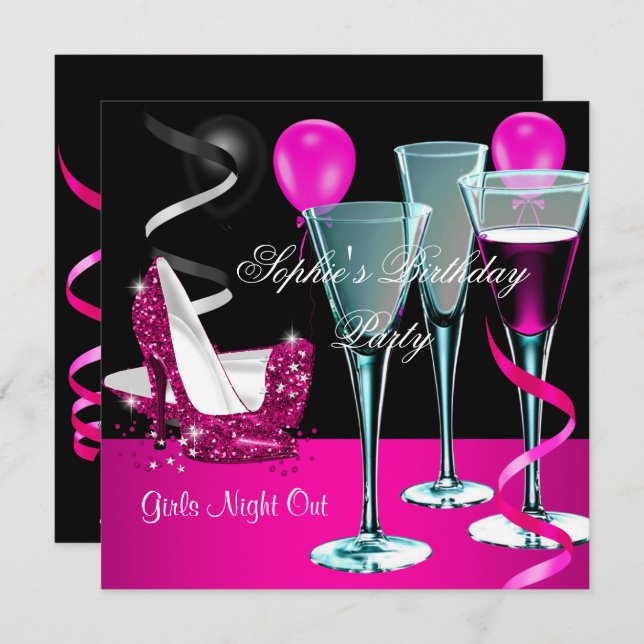 Birthday Party Pink Shoe Heels Wine Stiletto Invitation (Front/Back)