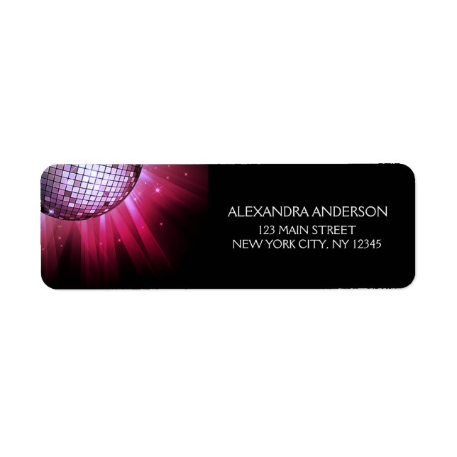 Birthday Party Pink Sparkle Disco Ball Return Address Label (Front)