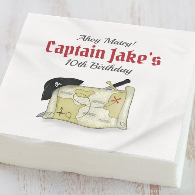 Birthday Party Pirate Map Whimsical Personalised Napkin (Creator Uploaded)