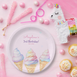 Birthday Party Plates with sweet ice cream.