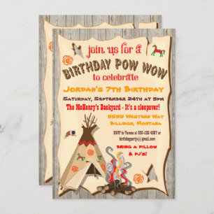 Birthday Party Pow Wow Teepee Invitations