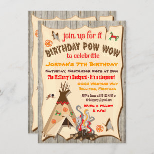 Birthday Party Pow Wow Teepee Invitations