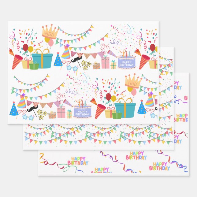 Birthday Party Props Colorful Wrapping Paper Sheet (Set)