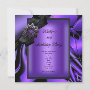 Birthday Party Purple Abstract Jewel Black Bow Invitation