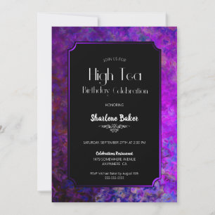Birthday Party Purple and Black High Tea Invitation