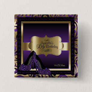 Birthday Party   Purple and Gold 15 Cm Square Badge
