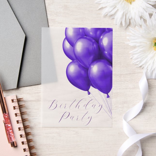 Birthday Party Purple Balloons Vellum Invitations (Wedding)