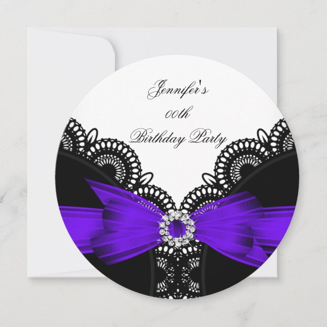 Birthday Party Purple Black White Lace Diamond Top Invitation (Front)