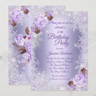 Birthday Party Purple Floral Winter Wonderland Invitation