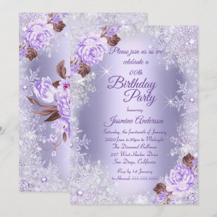 Birthday Party Purple Floral Winter Wonderland Invitation
