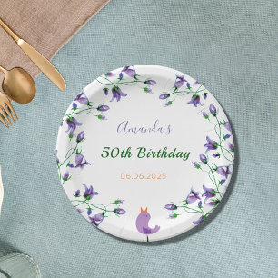 Birthday party purple florals bluebells white paper plate