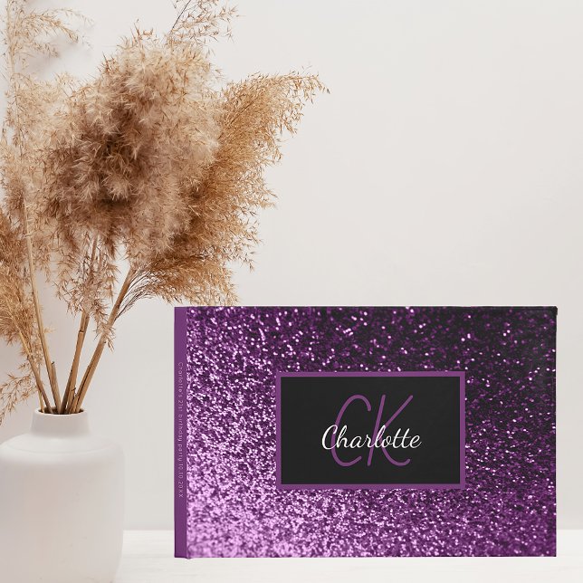 Birthday party purple glitter monogram  guest book (Creator Uploaded)