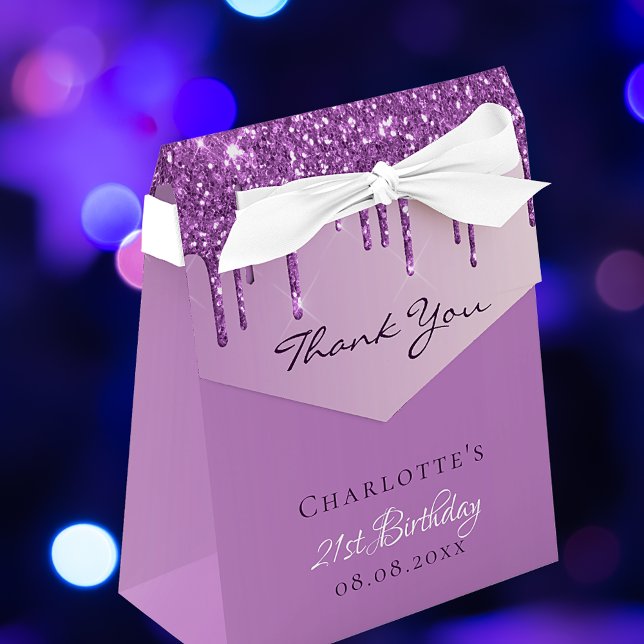 Birthday Party purple glitter thank you Favour Box (Creator Uploaded)