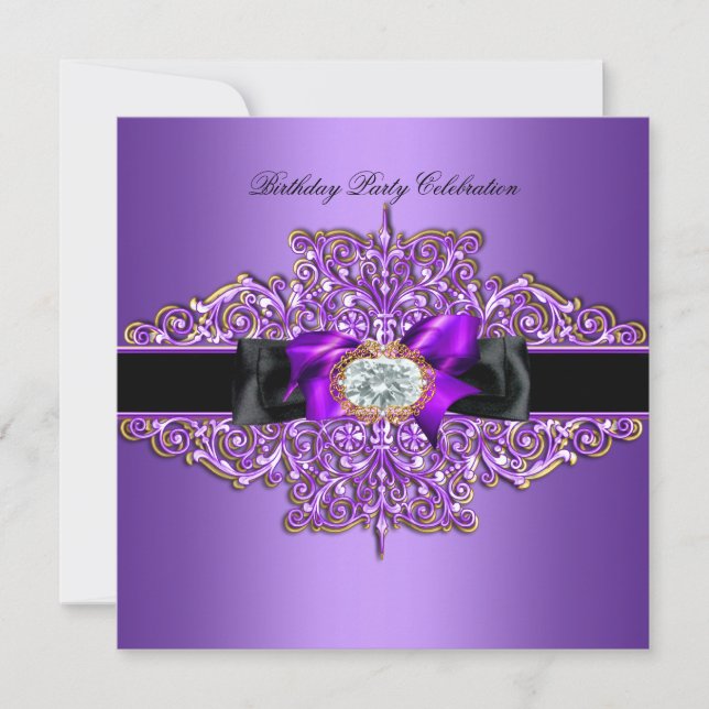 Birthday Party Purple Gold Jewels Image Invitation (Front)