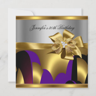 Birthday Party Purple Gold Silver Grey Abstract Invitation