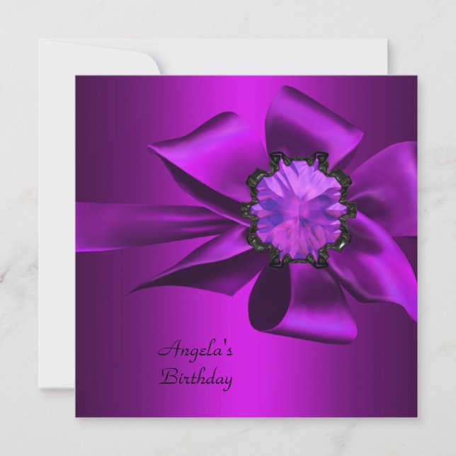 Birthday Party Purple Magenta Bow Black Invitation (Front)