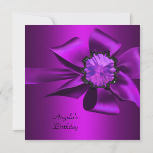 Birthday Party Purple Magenta Bow Black Invitation