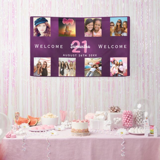 Birthday Party Purple photo collage welcome Banner (Party)
