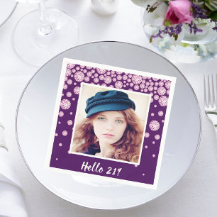 Birthday party purple photo diamonds napkin