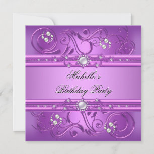 Birthday Party Purple Pink Pearl Jewel floral Invitation