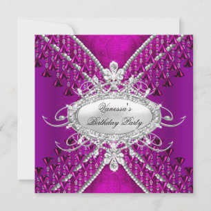 Birthday Party Purple Plum Diamond Beads Invitation