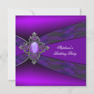 Birthday Party Purple Silver Jewel Invitation