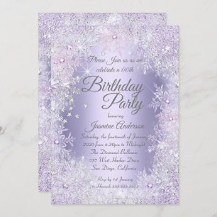Birthday Party Purple Silver Winter Wonderland Invitation