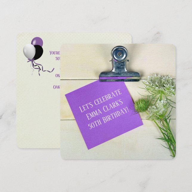 Birthday Party-Queen Anne's Lace on clipboard Invitation (Front/Back)