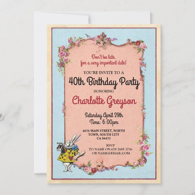 Birthday Party Rabbit Alice Wonderland Invite (Front)