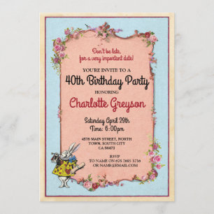 Birthday Party Rabbit Alice Wonderland Invite