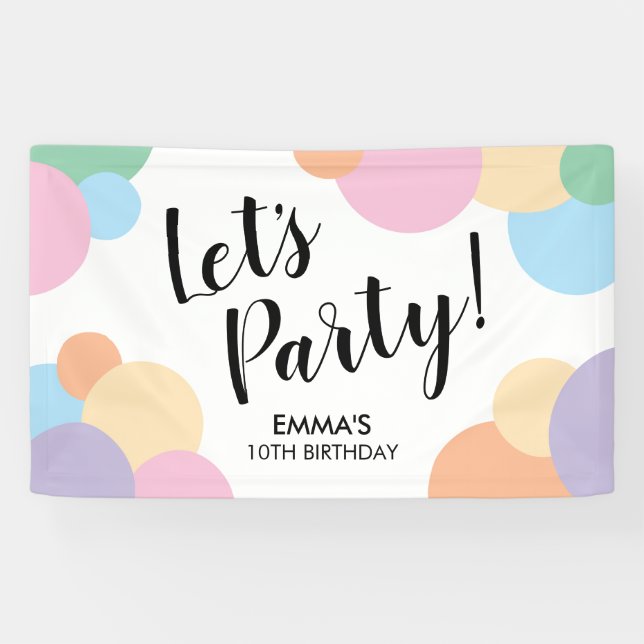 Birthday Party Rainbow Balloon Dots Name Banner (Horizontal)