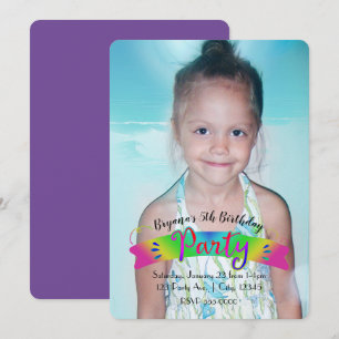 Birthday PARTY Rainbow Colour Photo Invitation